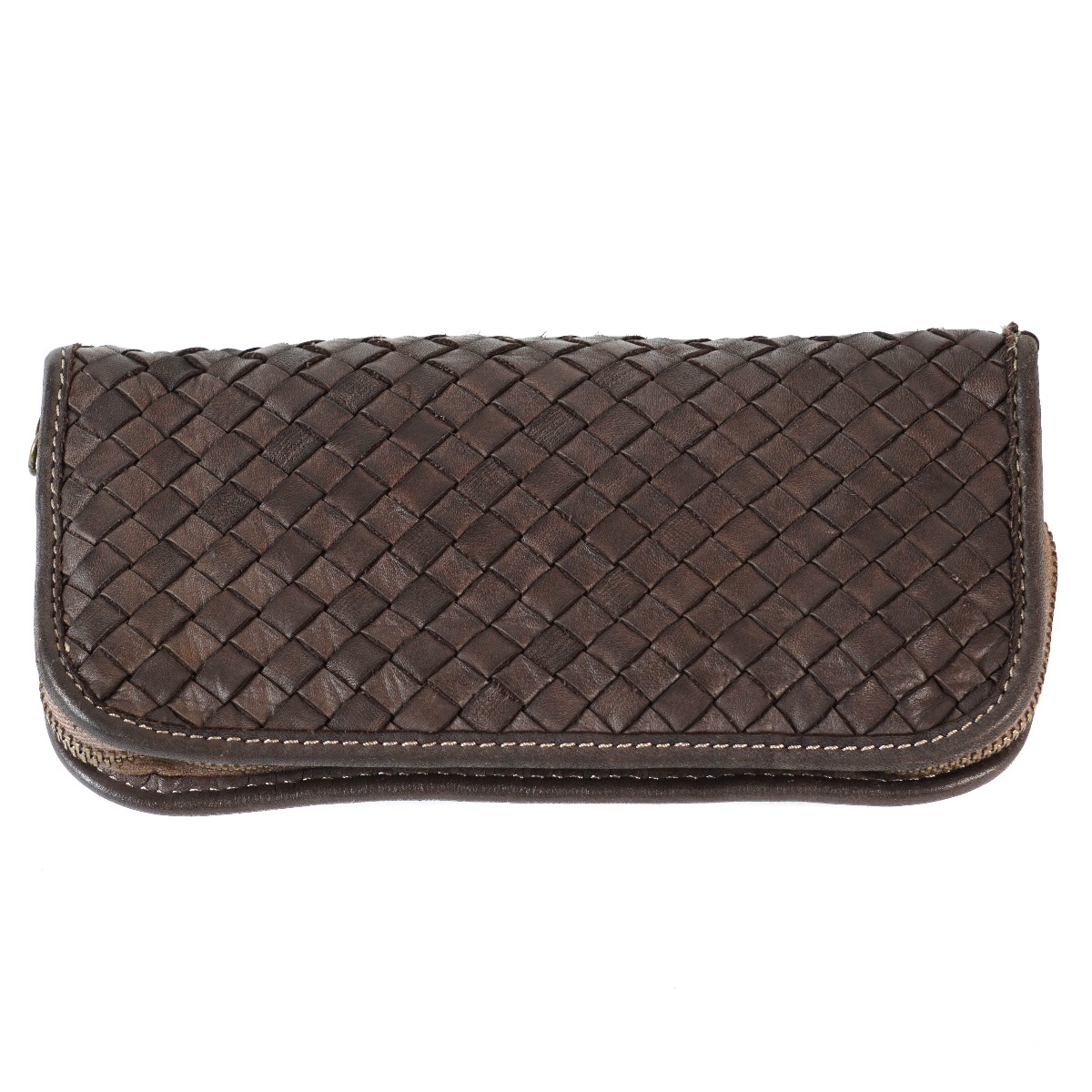 Dark brown woven leather wallet