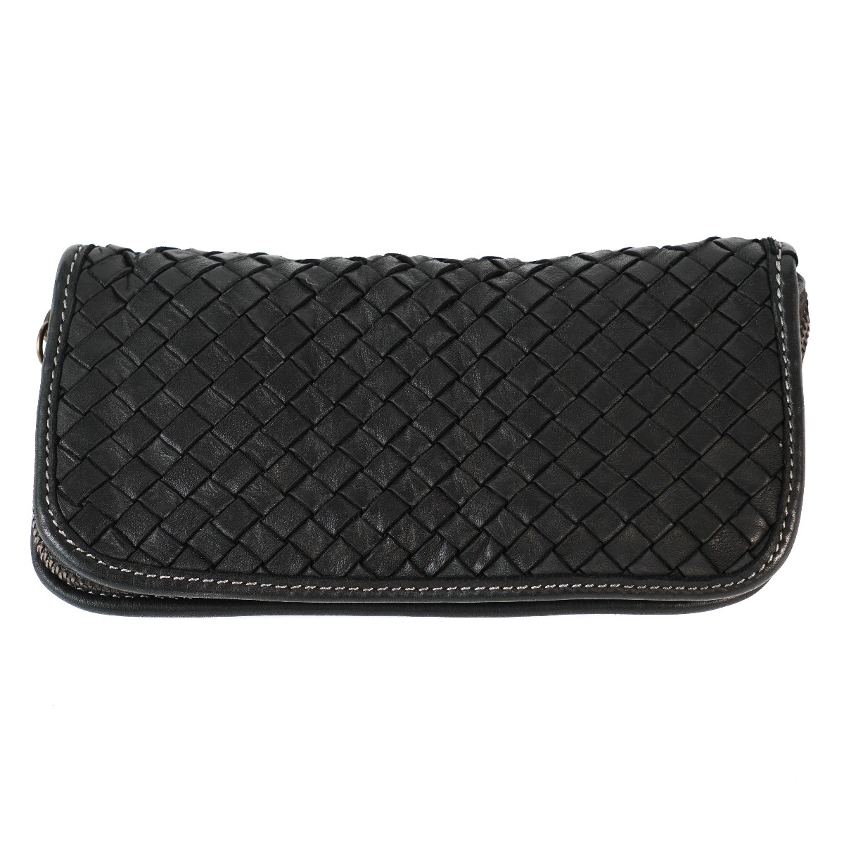 Woven leather wallet - black color