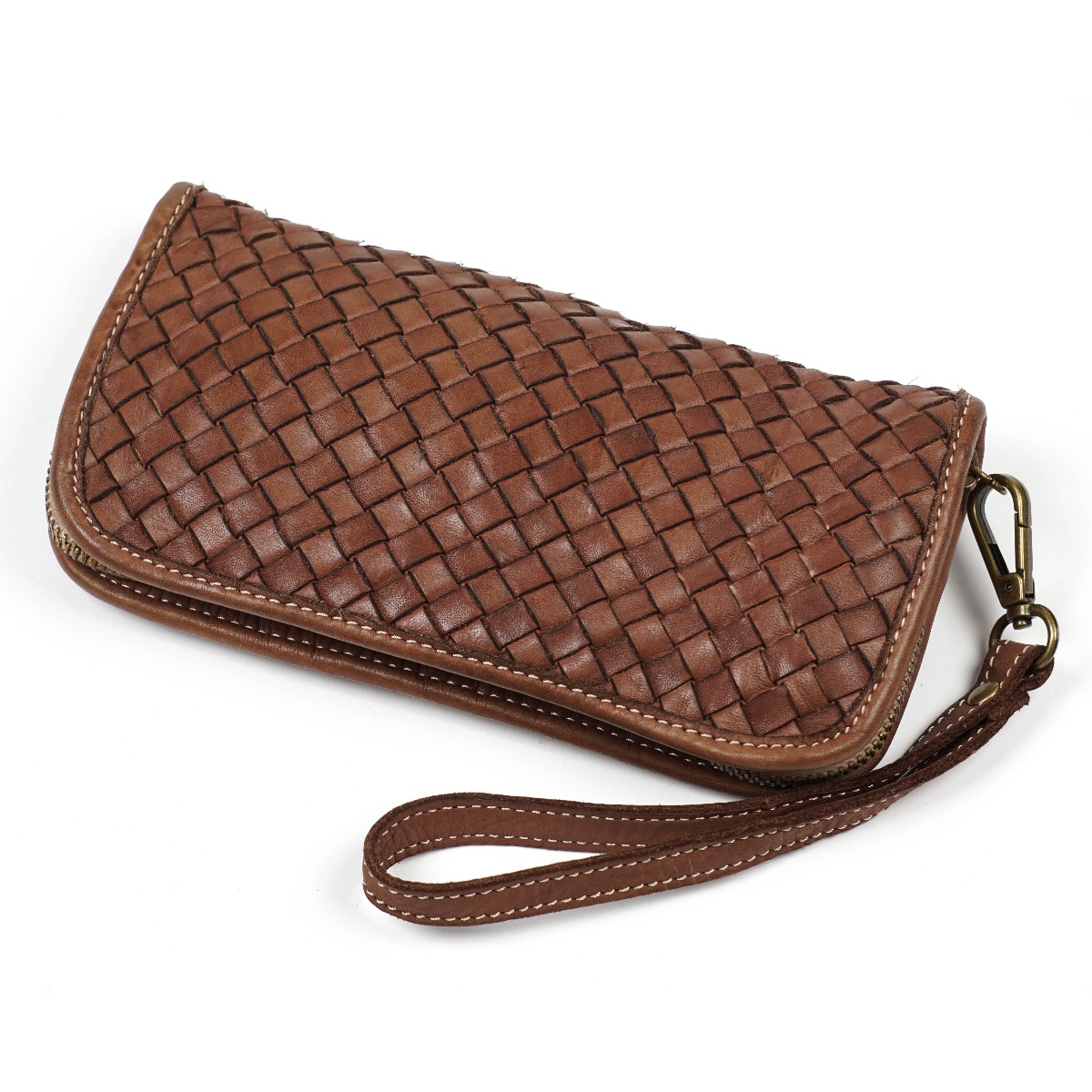 Woven leather women wallet - brown color
