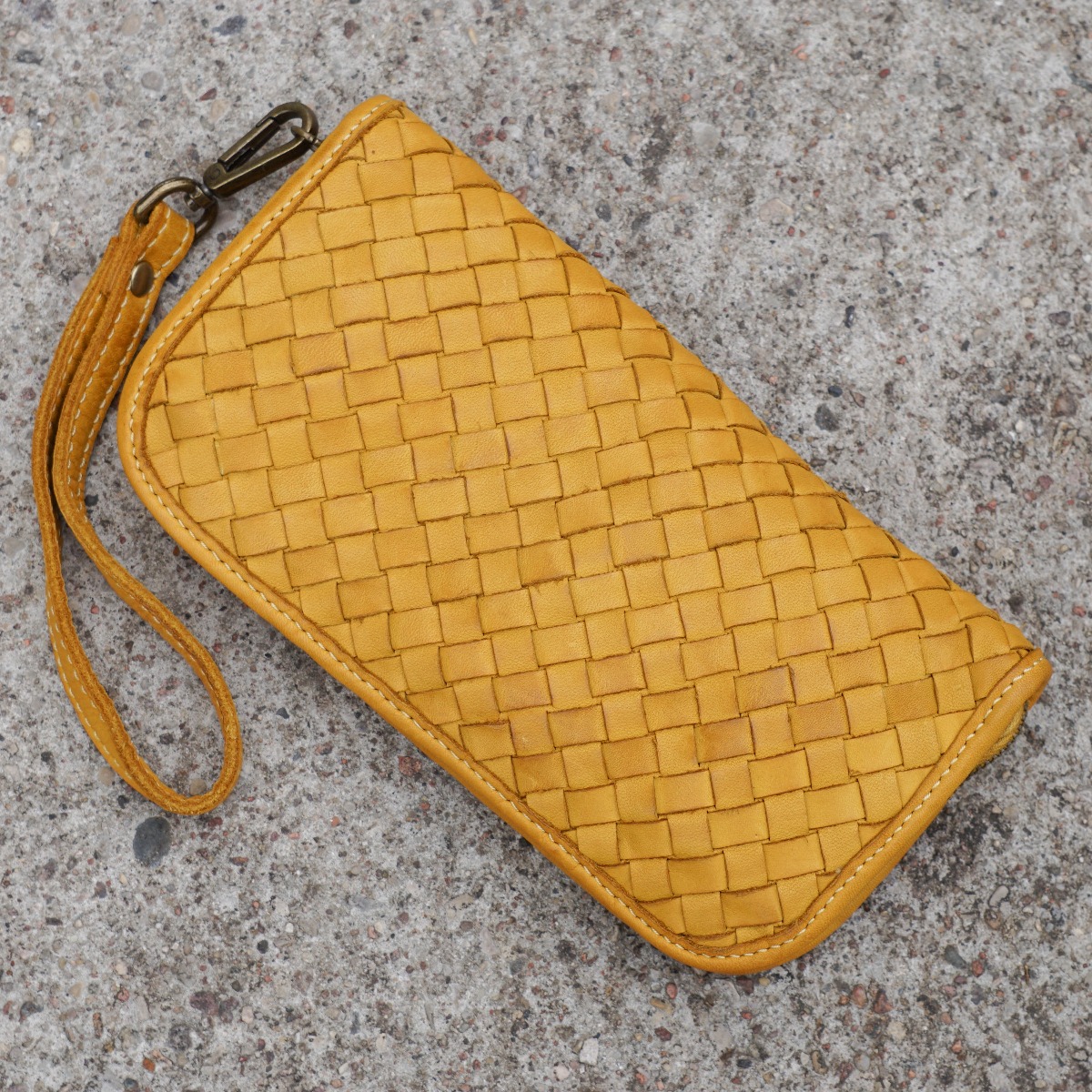 Yellow woven leather women wallet