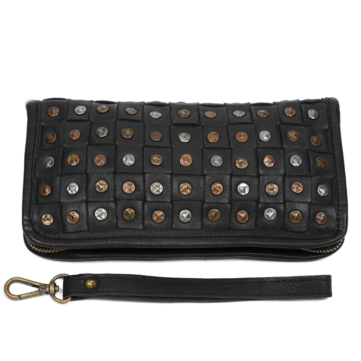 Vintage black woven leather women wallet