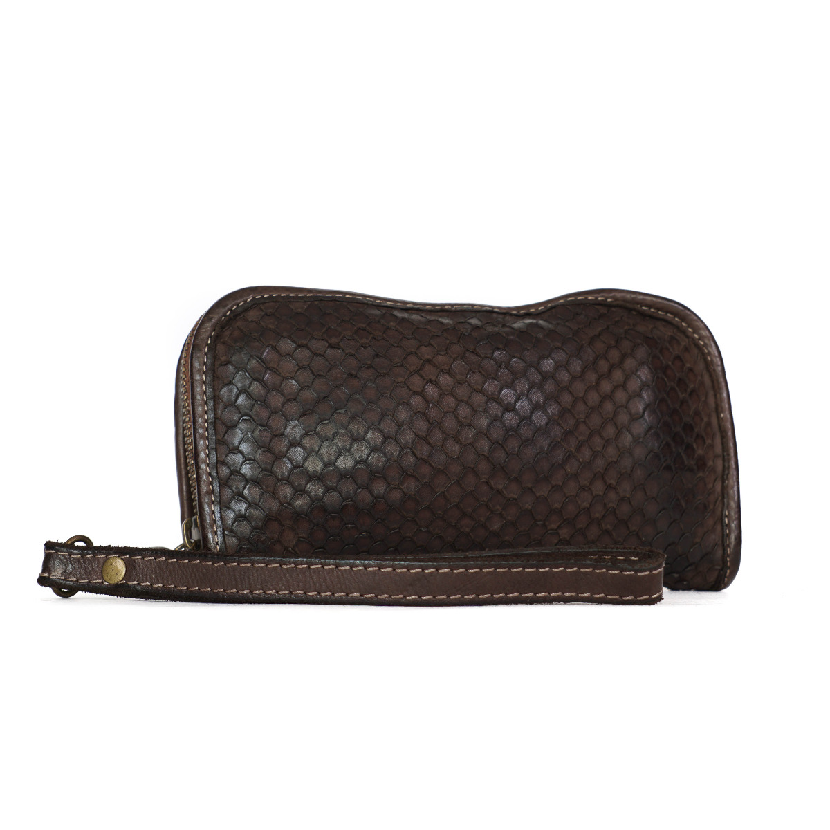 Dark brown python skin imitation leather wallet