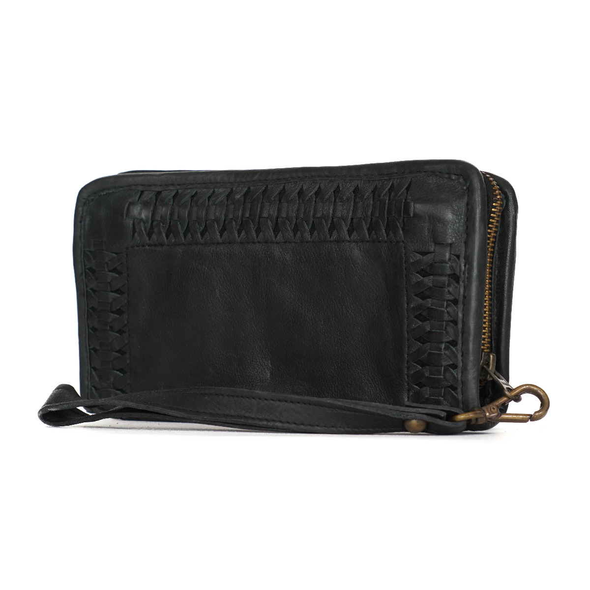 Black washed leather women zippered wallet