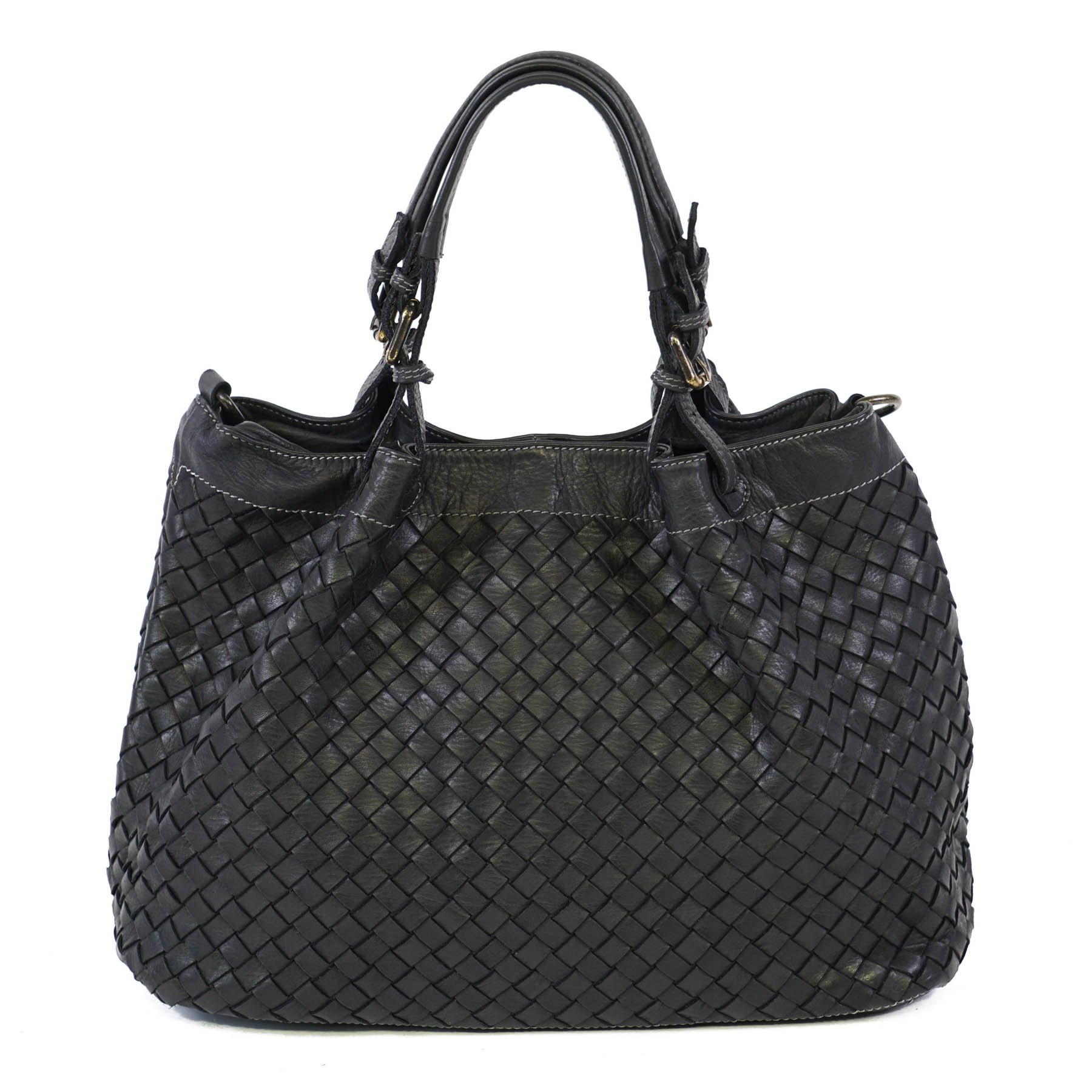 Woven genuine leather women handbag