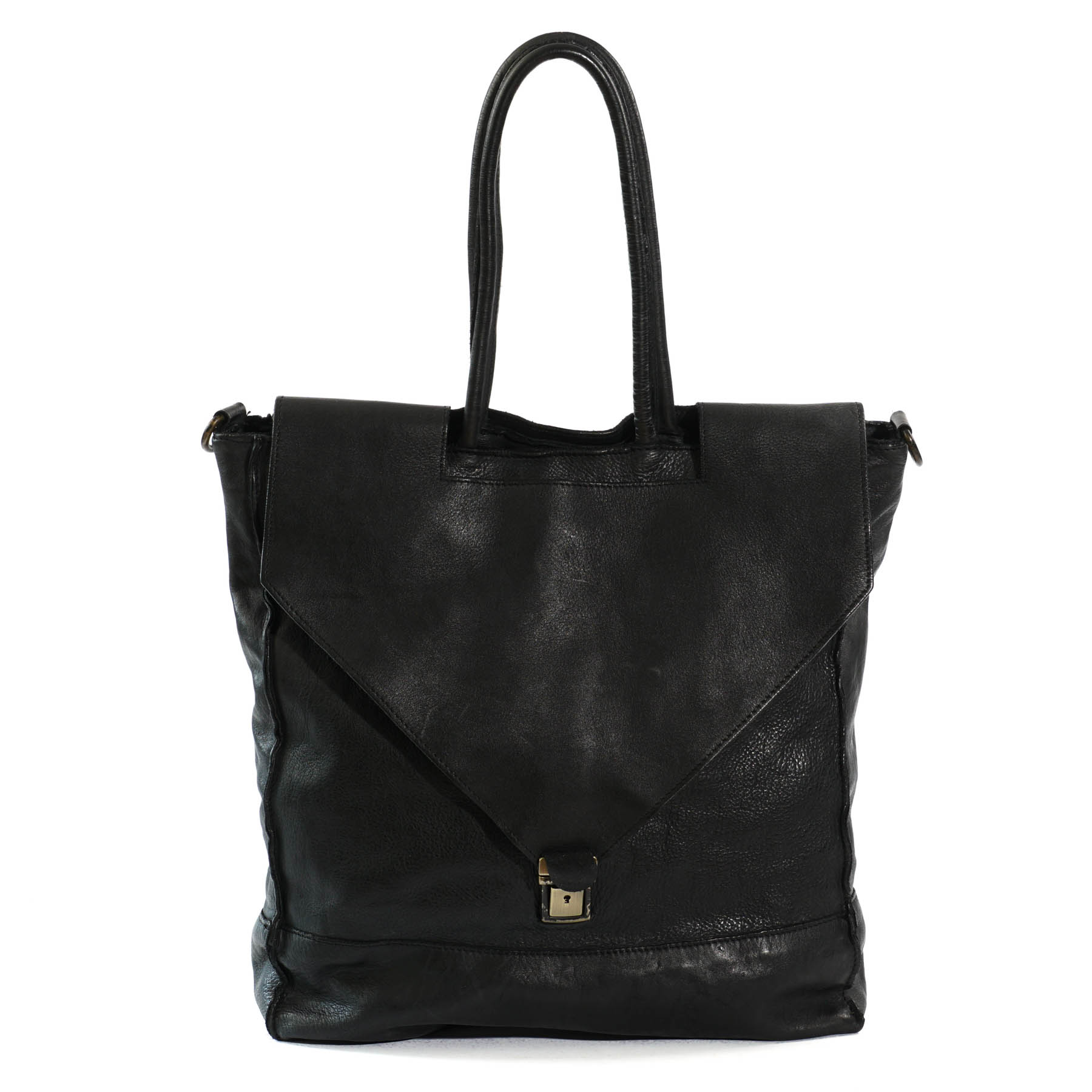 Washed leather large tote bag