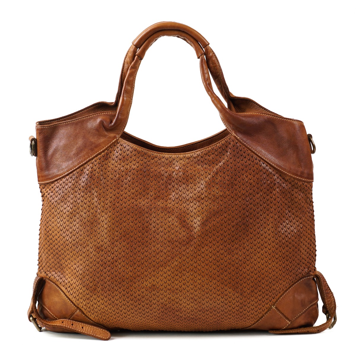 Cognac color cutting leather bag for women