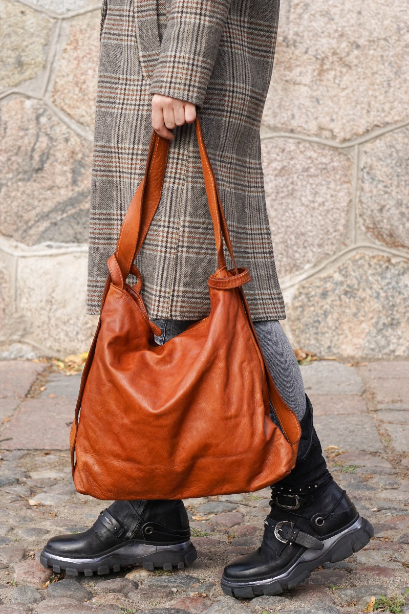 Cognac color hobo bag - backpack