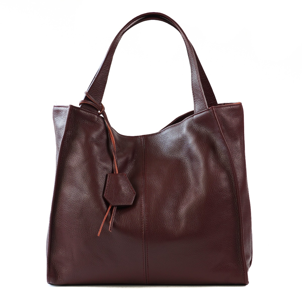 Burgundy soft leather women shoulder bag - big