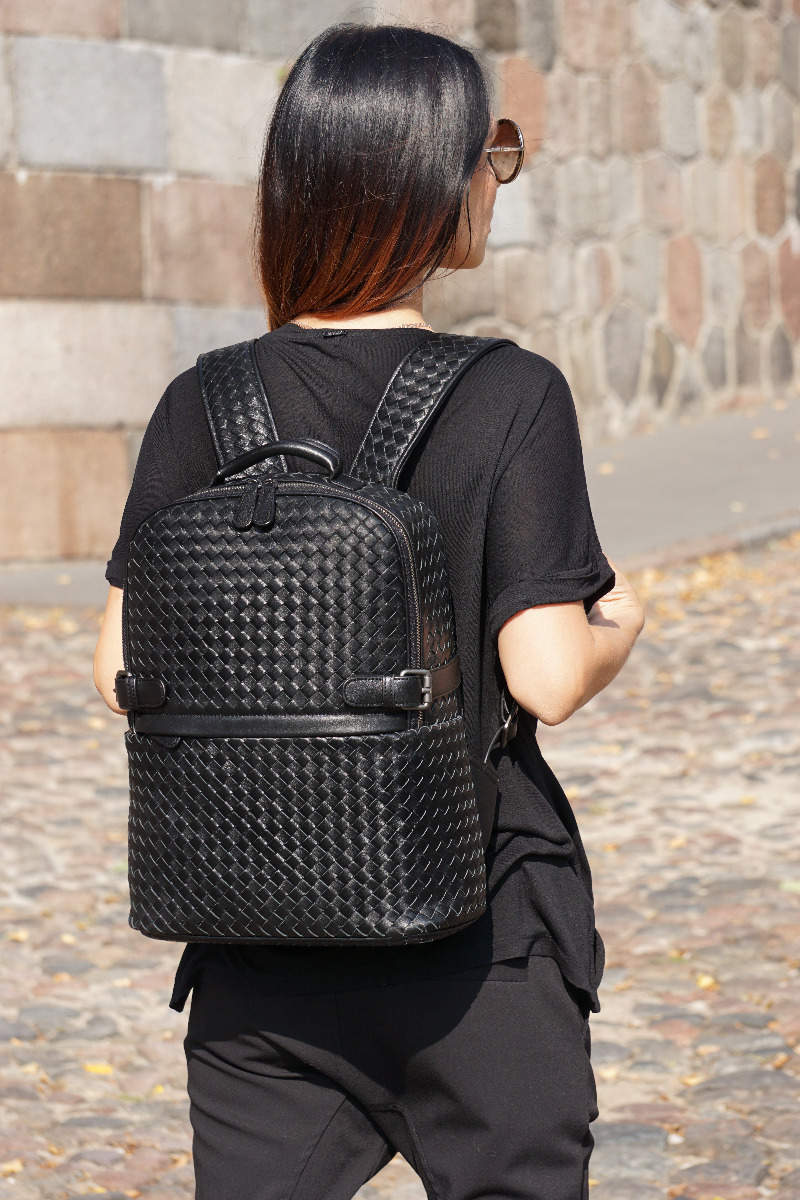 Large Woven Leather Backpack