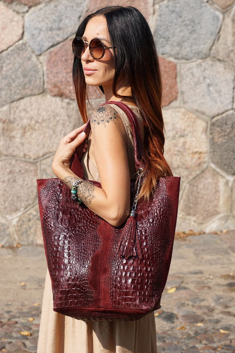 Suede leather women big tote bag
