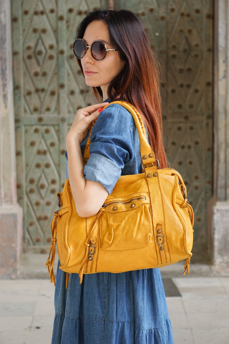 Yellow color hobo bag - medium size