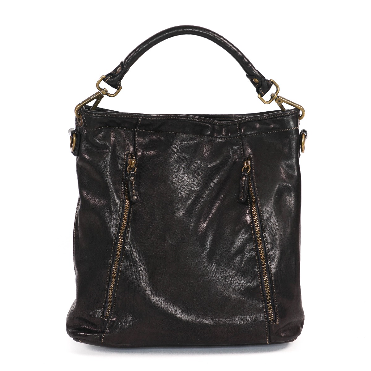 Black tanned leather bag - backpack