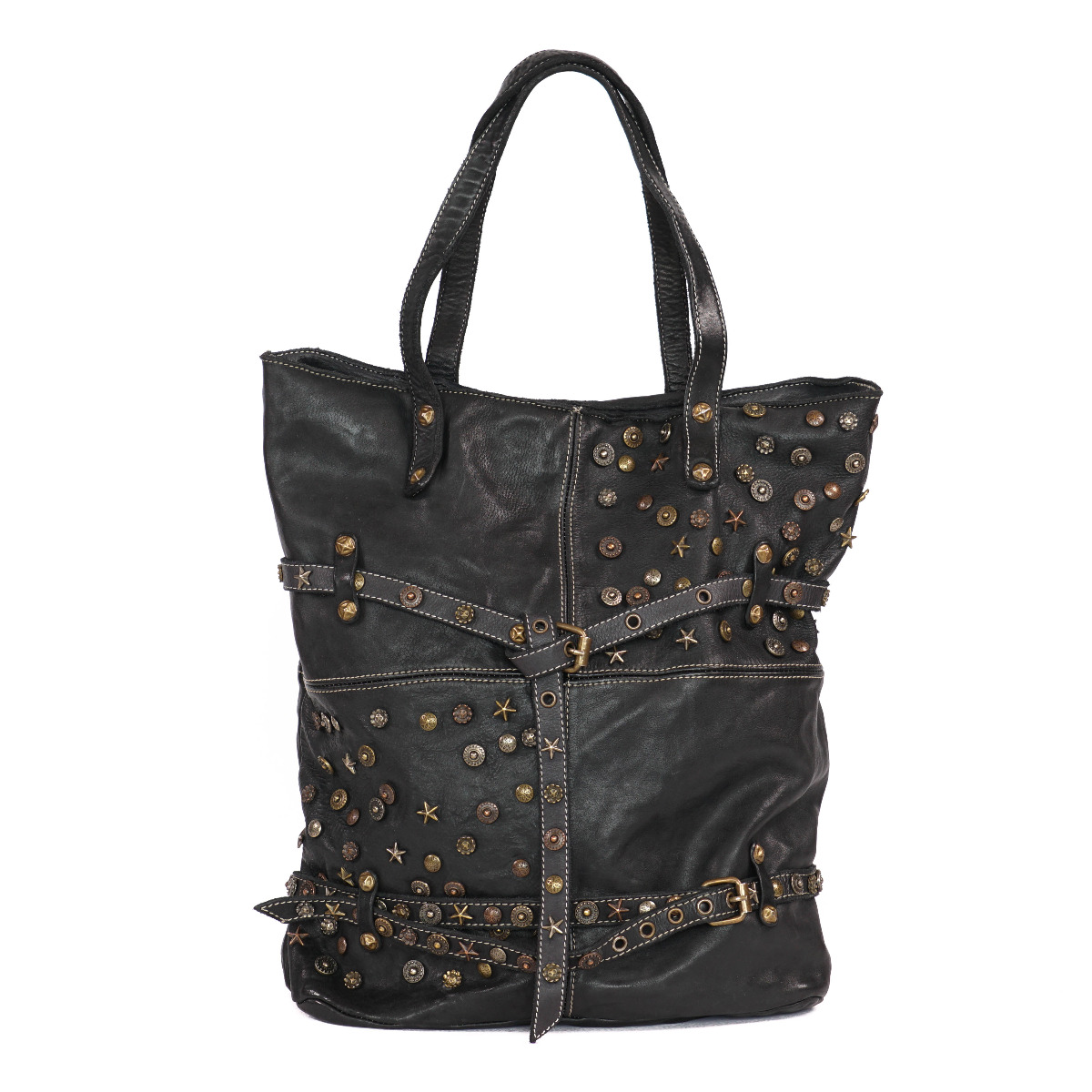 Black tote bag with studs - large