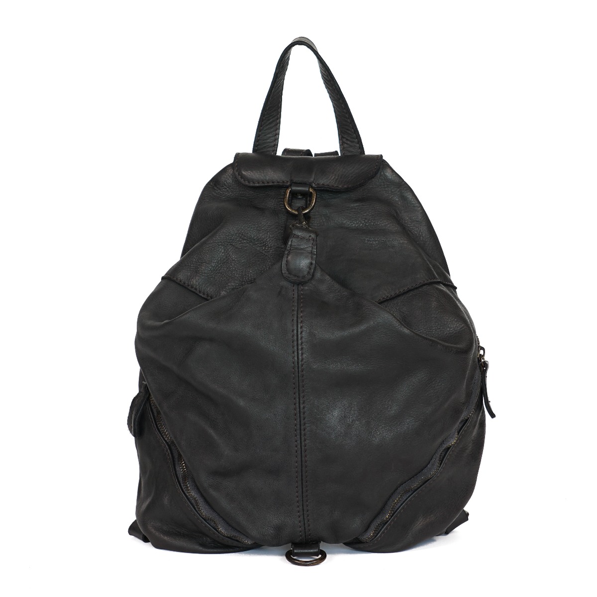 Black washed leather backpack for women