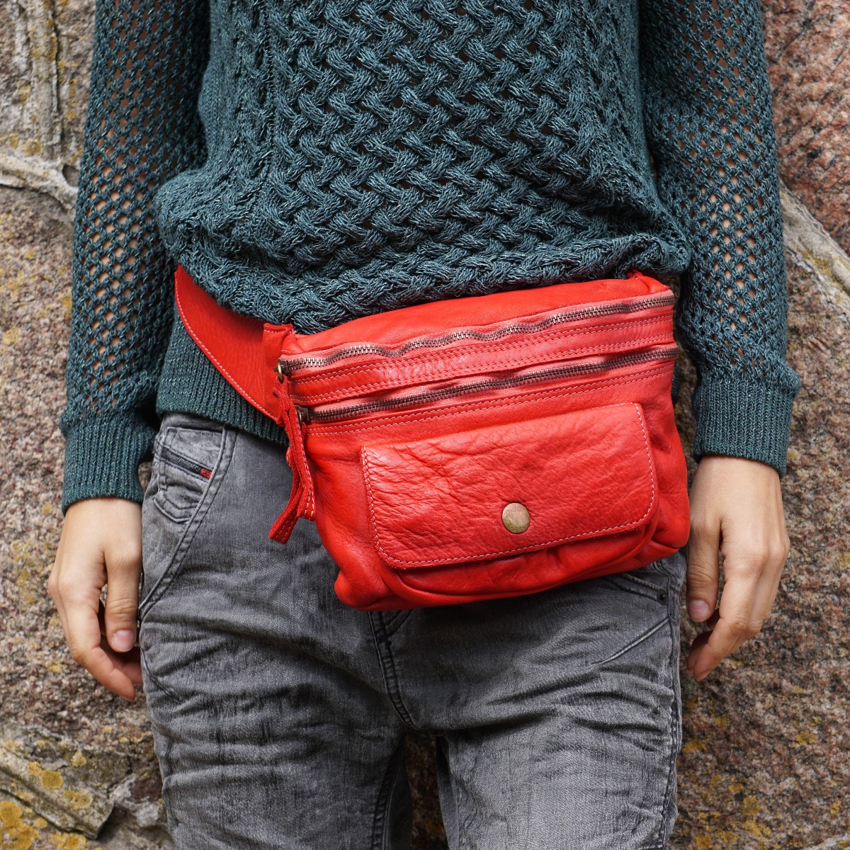 Red leather fanny pack