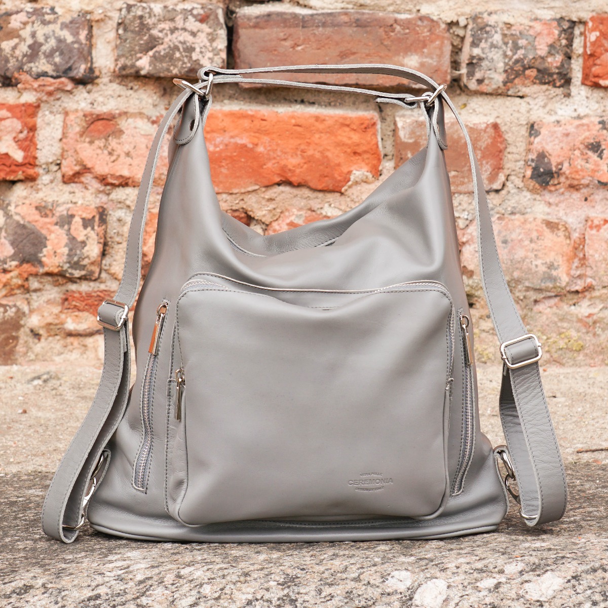 Medium gray convertible shoulder bag - backpack