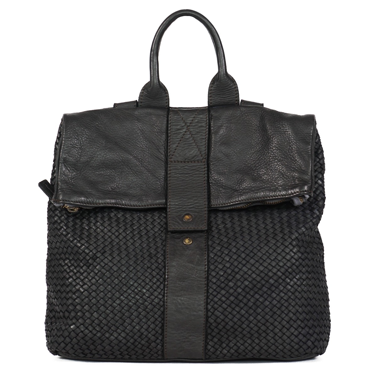 Braided leather women backpack - black