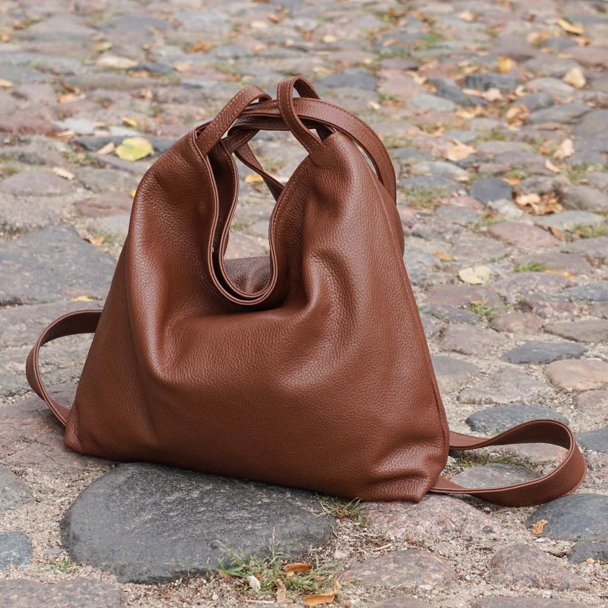 Brown soft leather convertible bag