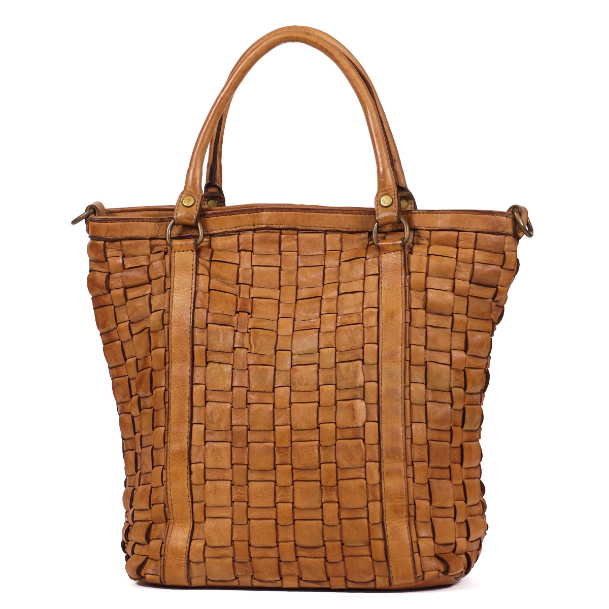 Large cognac leather tote bag