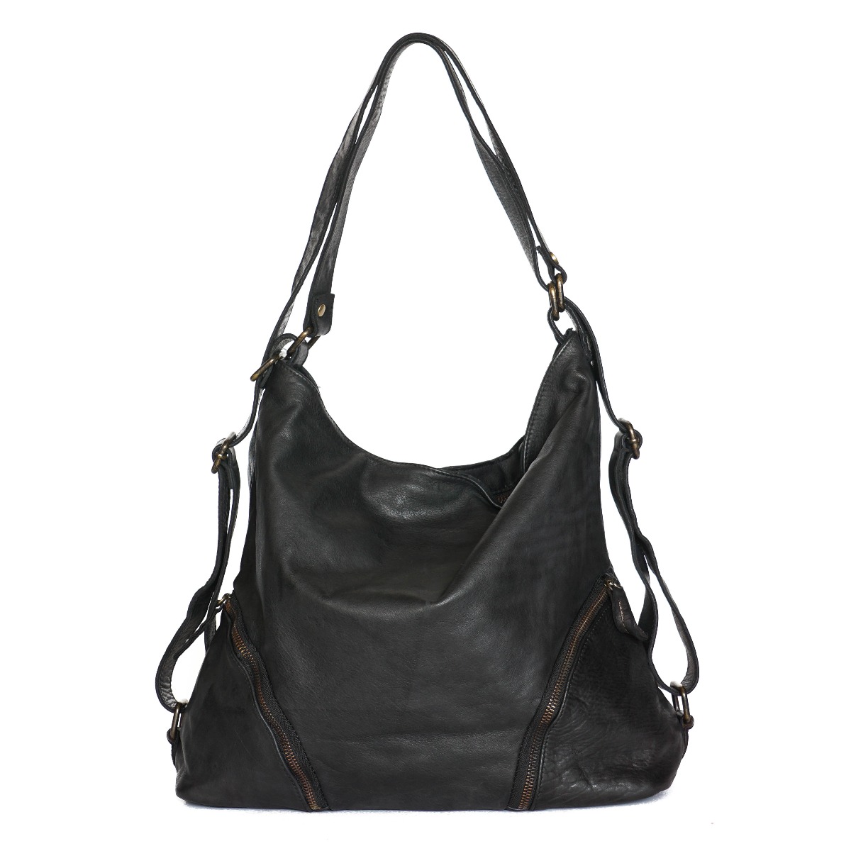 Soft leather black hobo bag and backpack