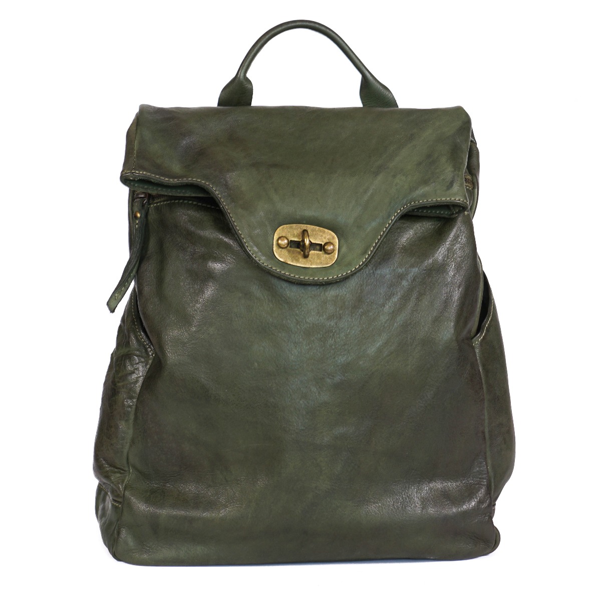 Big soft leather vintage unisex backpack