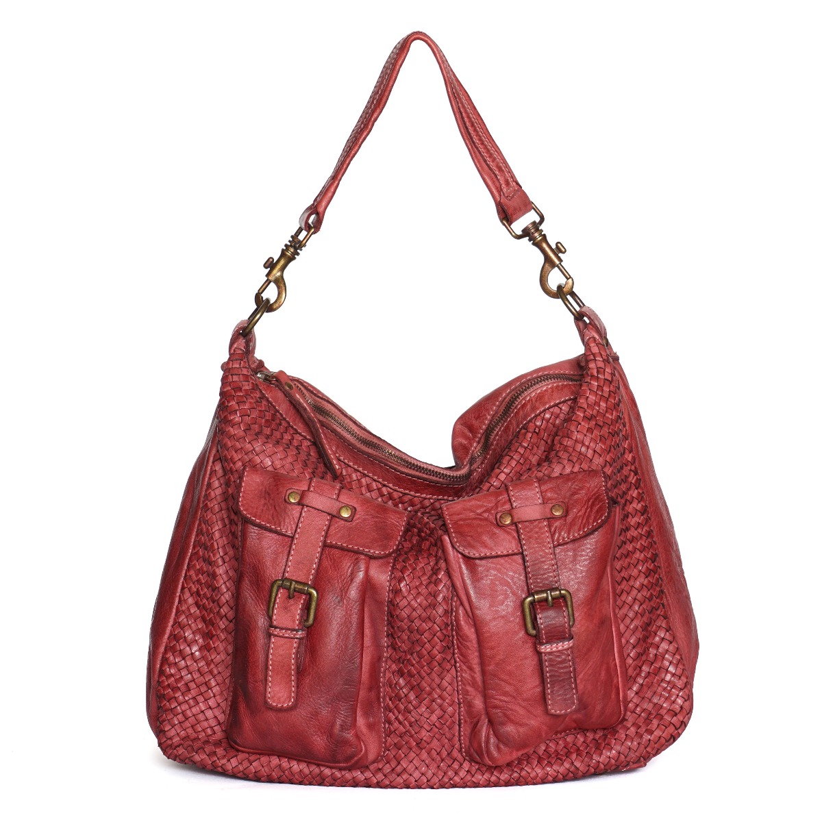 Leather woven bag women
