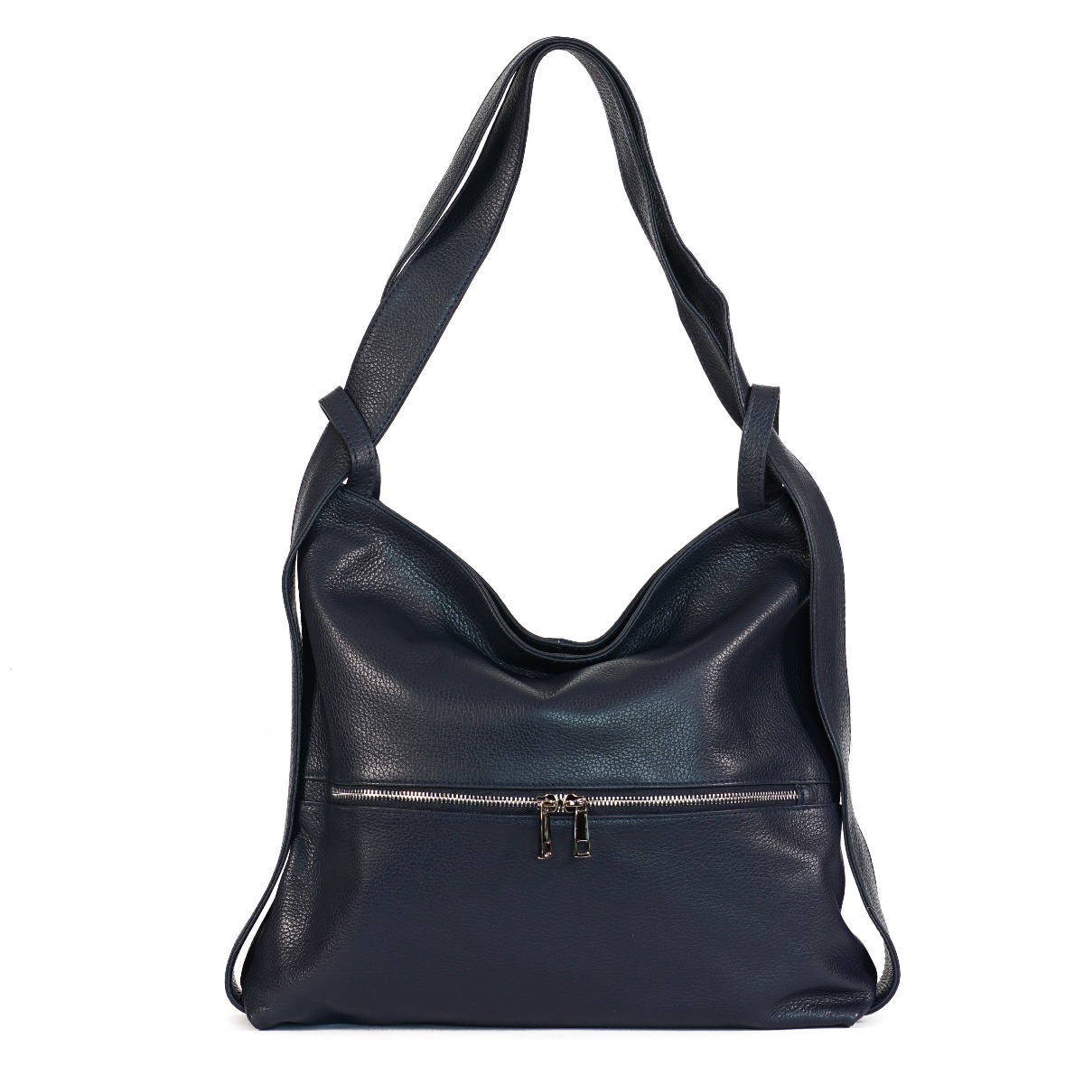 Dark blue soft leather convertible women hobo bag and backpack