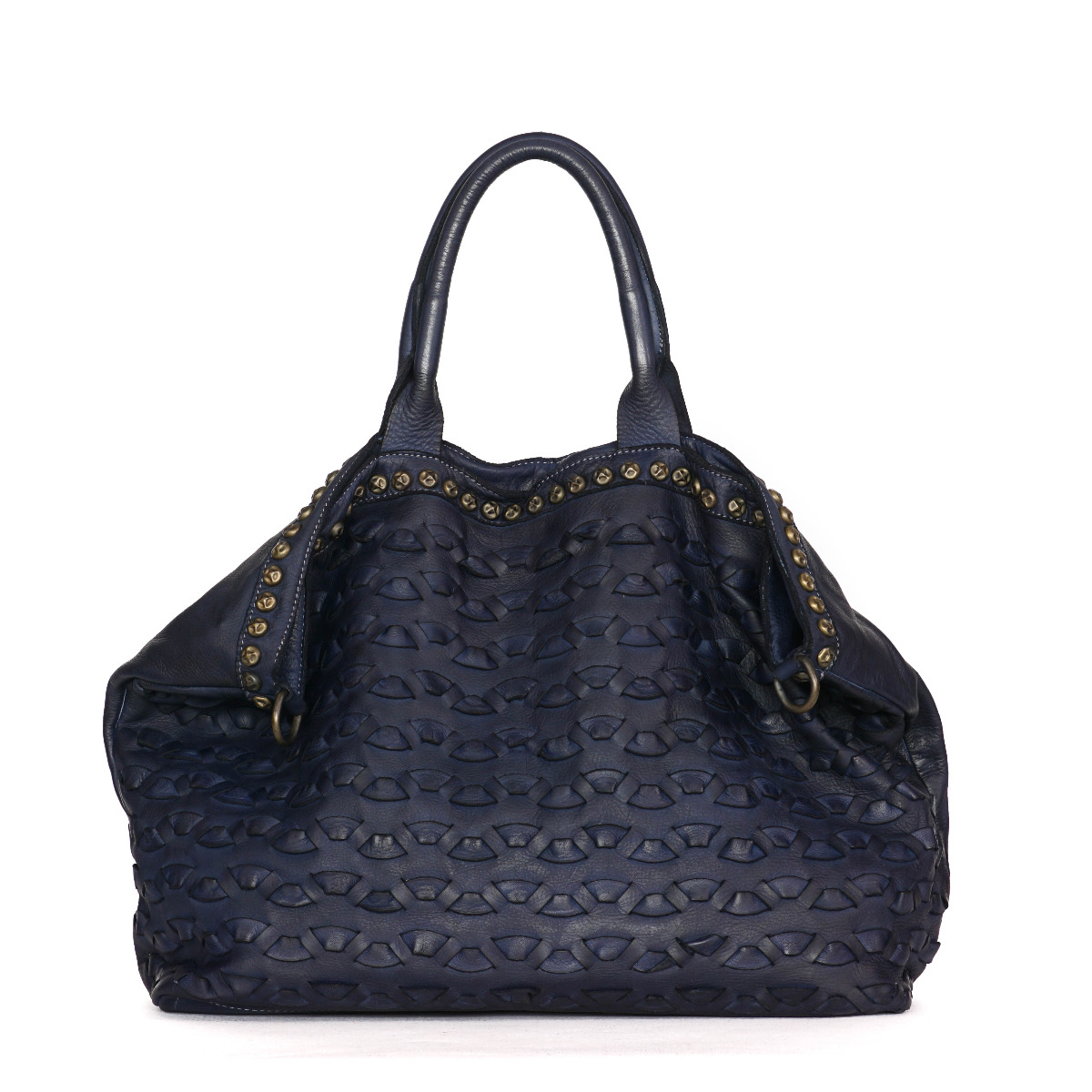 Dark blue woven leather handmade bag