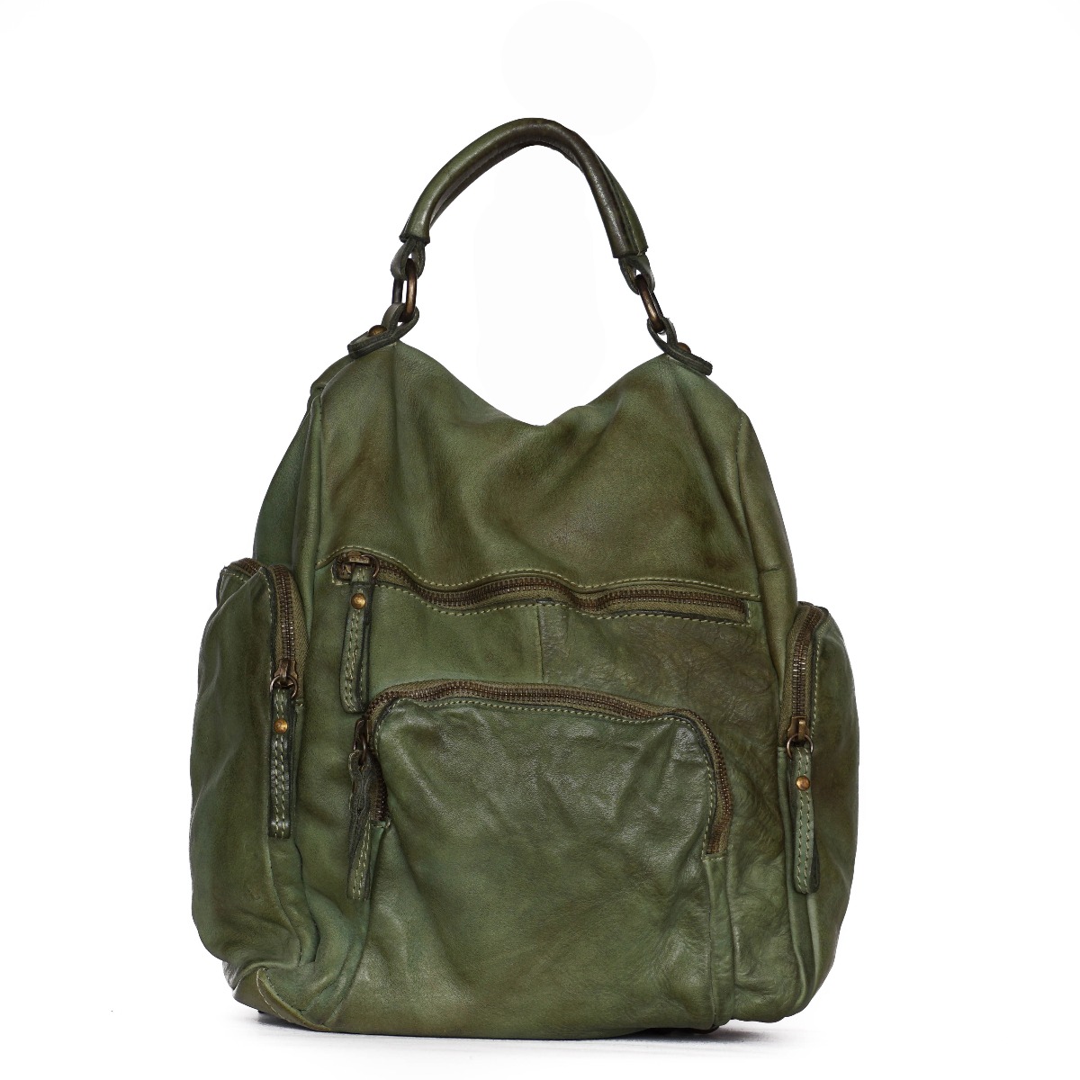 Washed leather women backpack - green