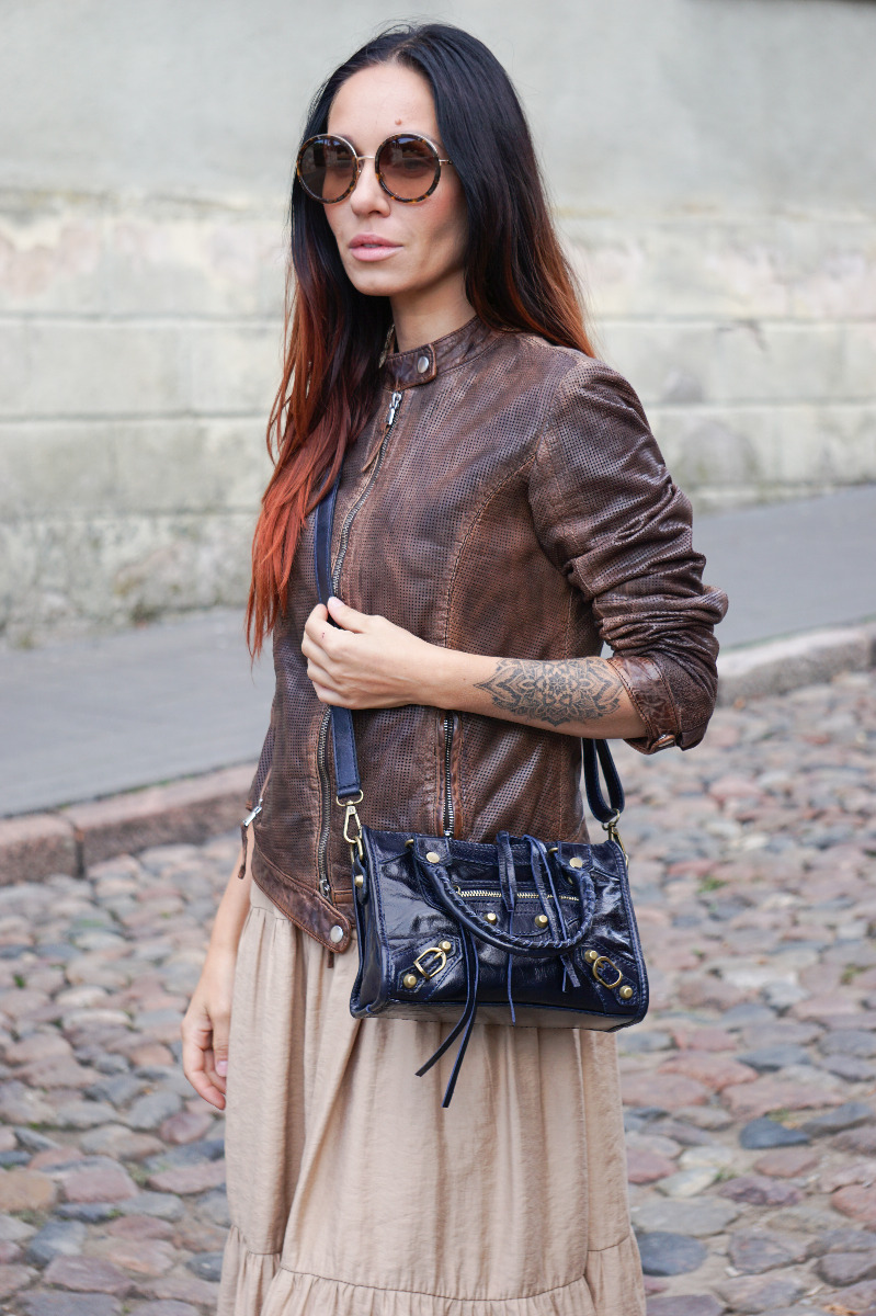 Dark blue women's genuine leather purse