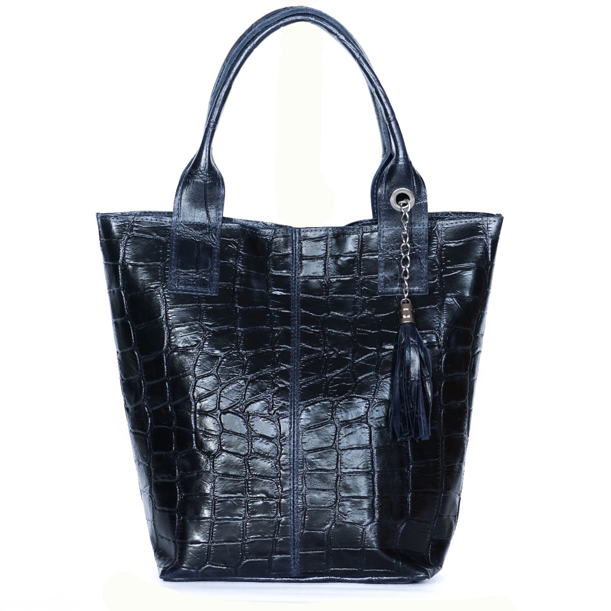 Big genuine leather women tote bag dark blue