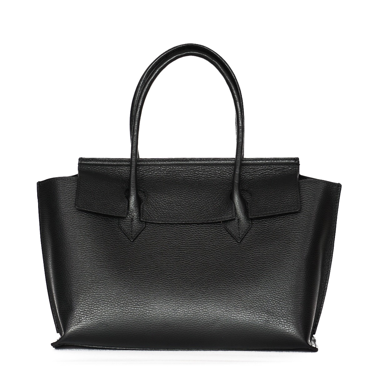 Elegant top handle black genuine leather women's handbag