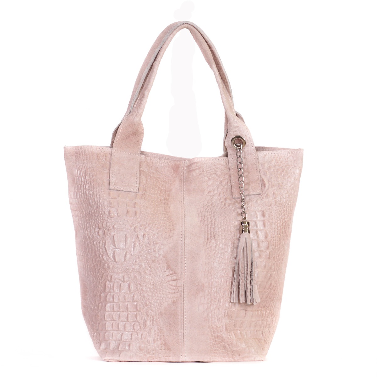 Pink suede leather women's tote bag