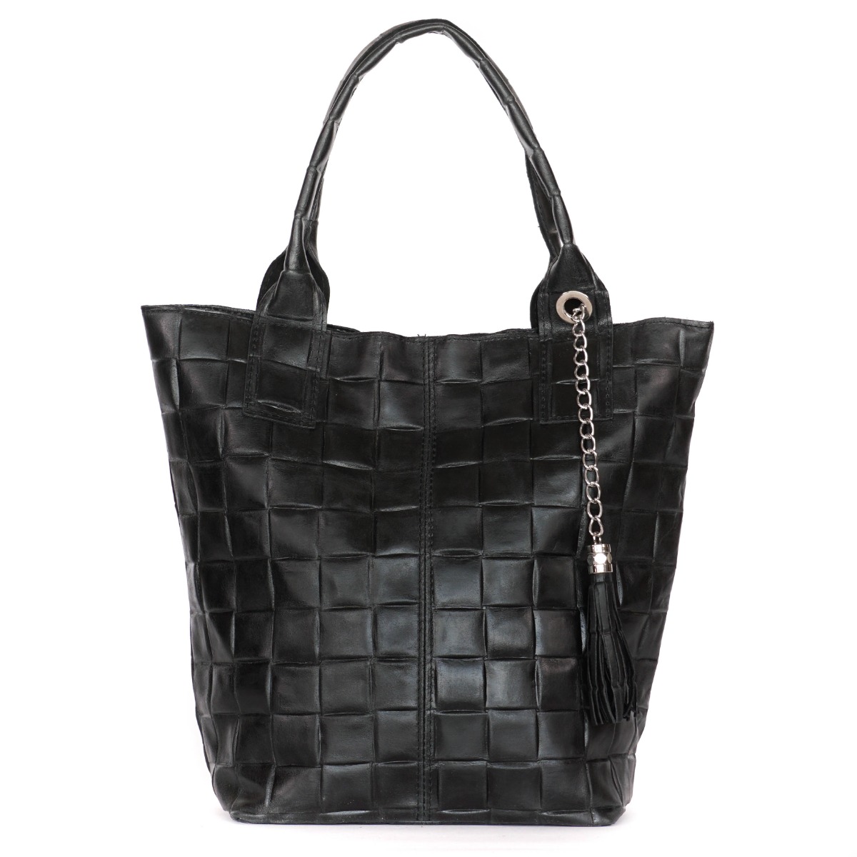 Black genuine leather women's tote bag everyday wear