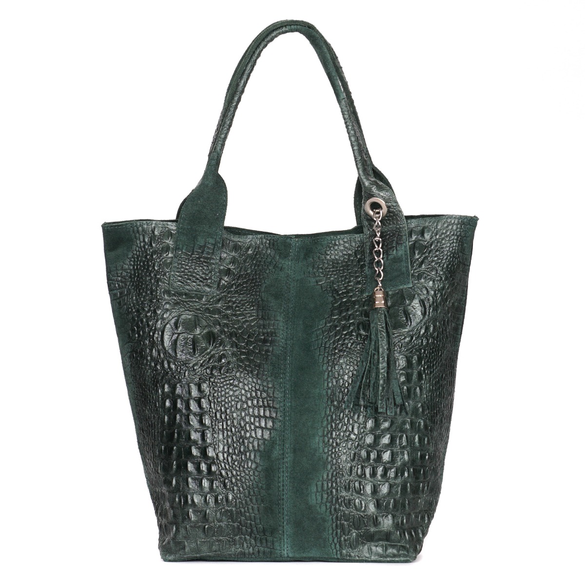 Dark green suede leather women's tote bag