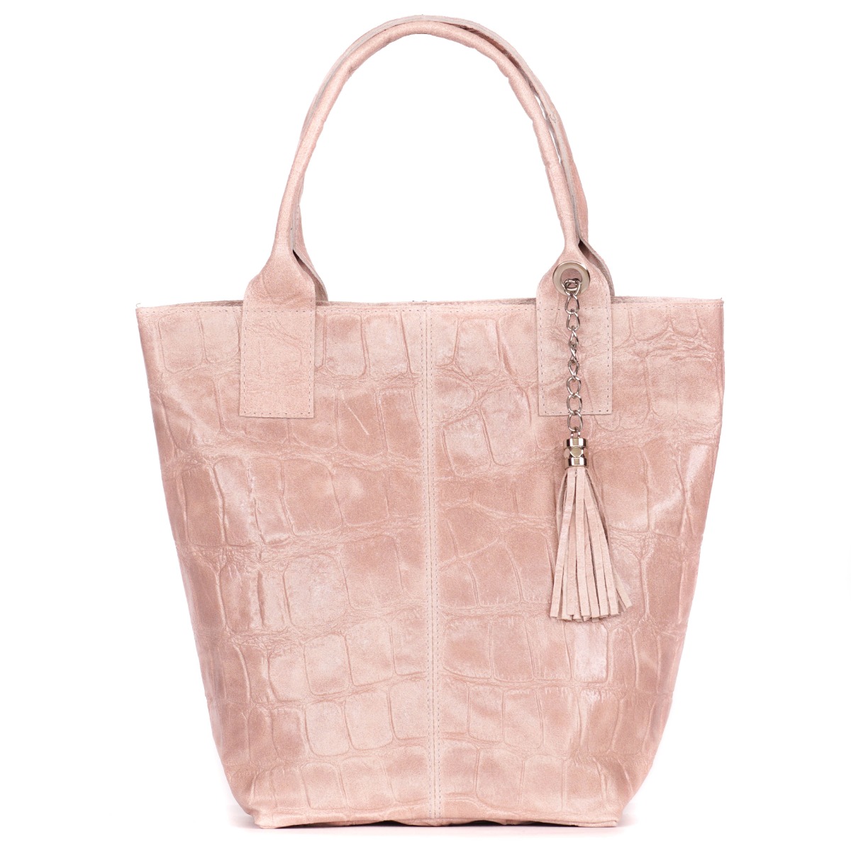 Genuine leather tote bag pink 