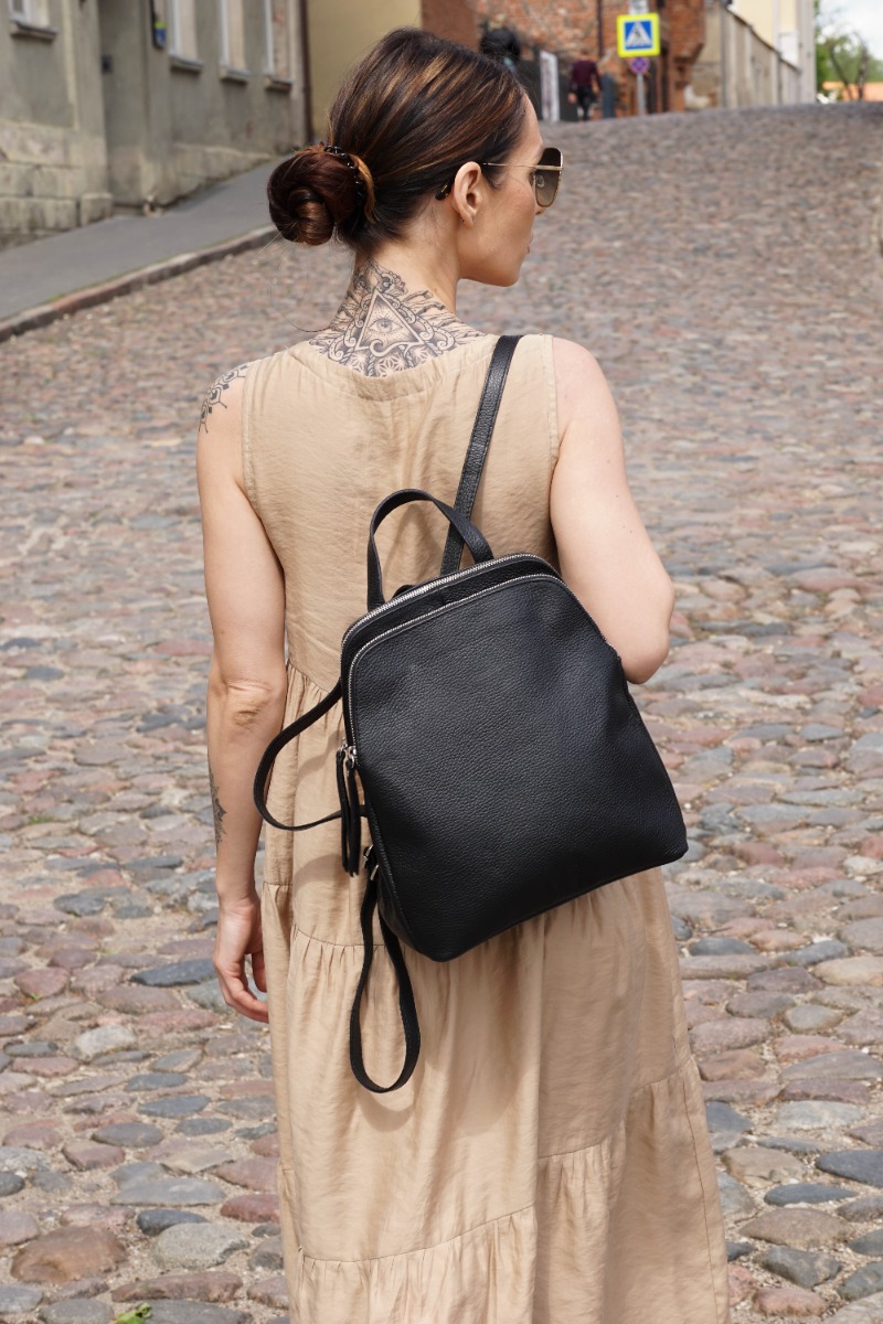 Black minimalistic women's backpack 
