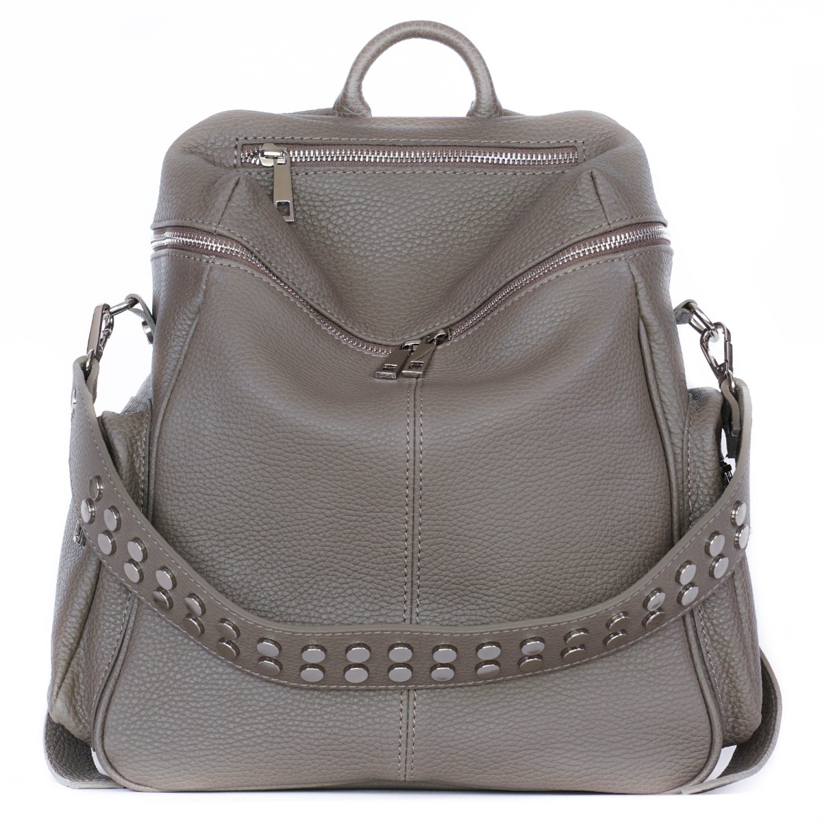 Soft genuine leather taupe backpack bag