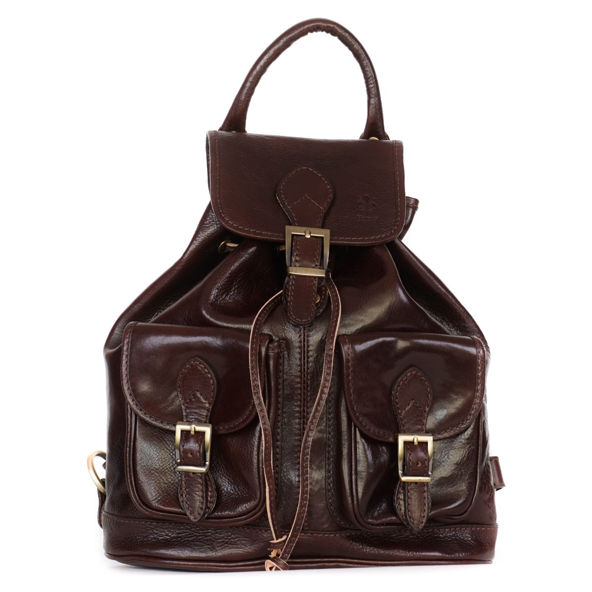 Unisex tanned leather women and men big backpack