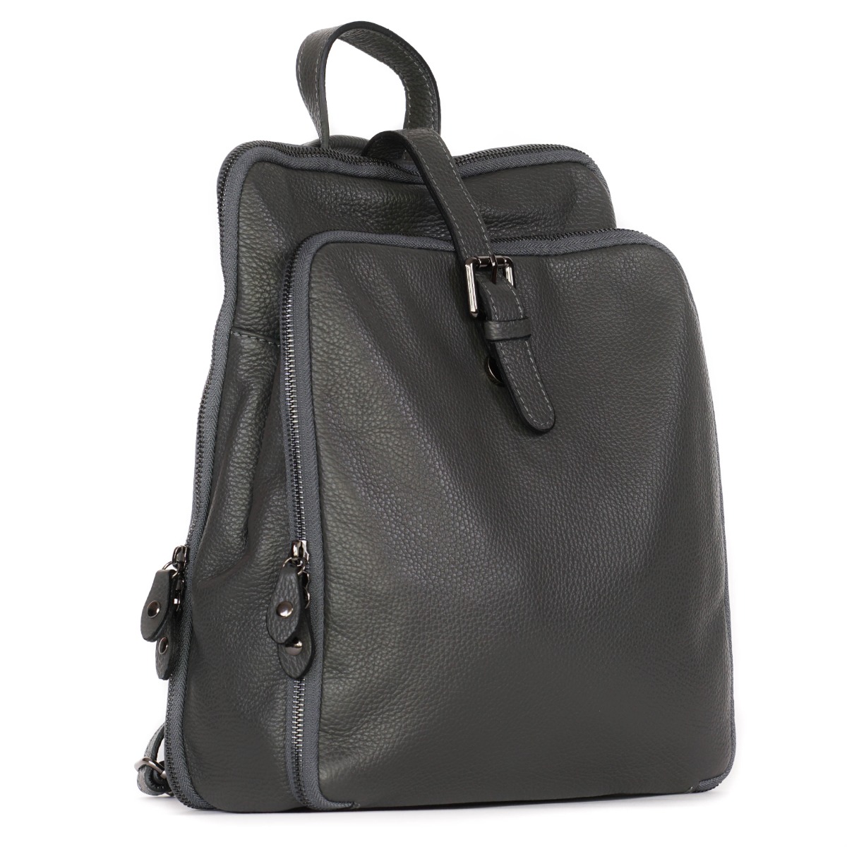 Soft genuine leather convertible backpack bag grey 