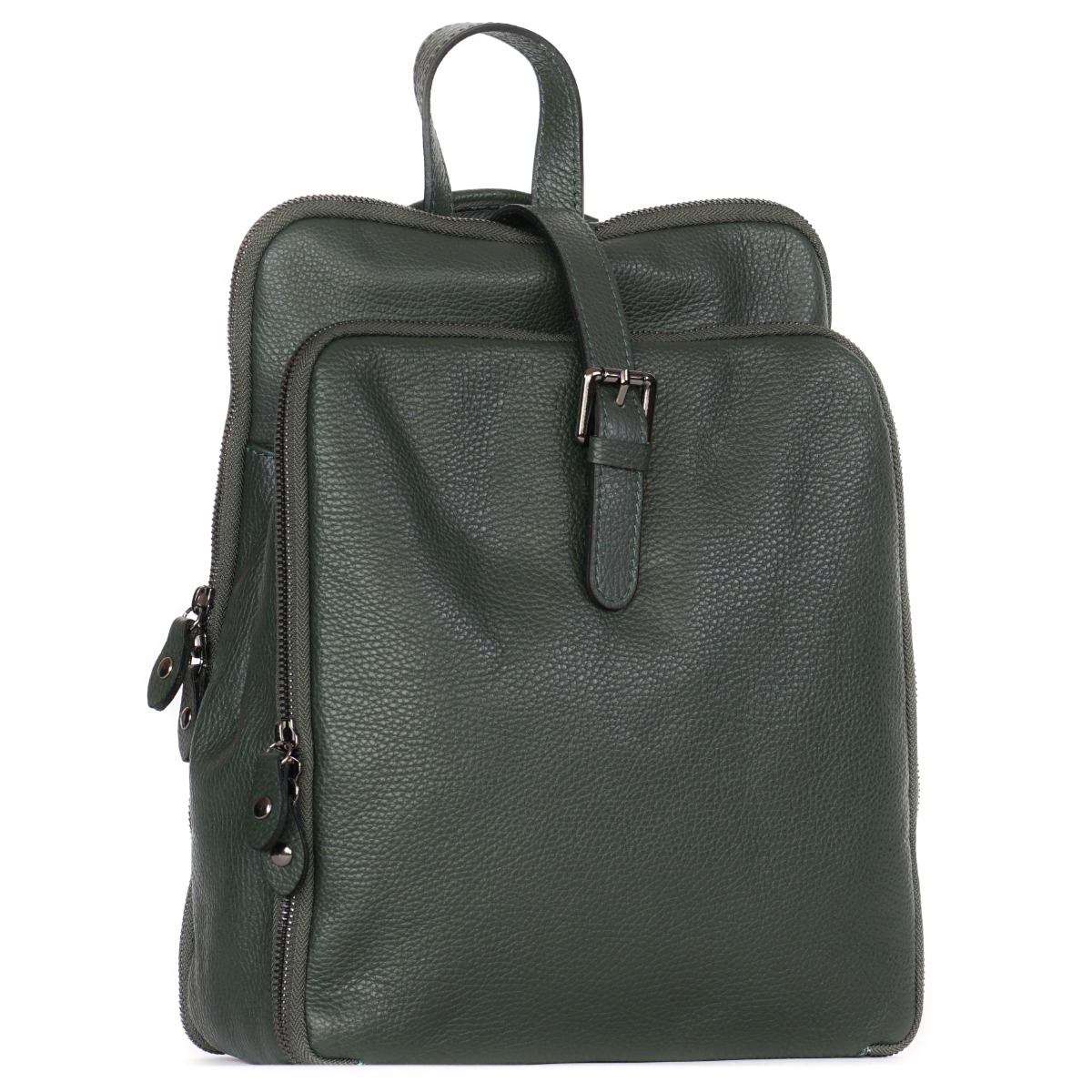 Dark green genuine leather convertible backpack everyday use
