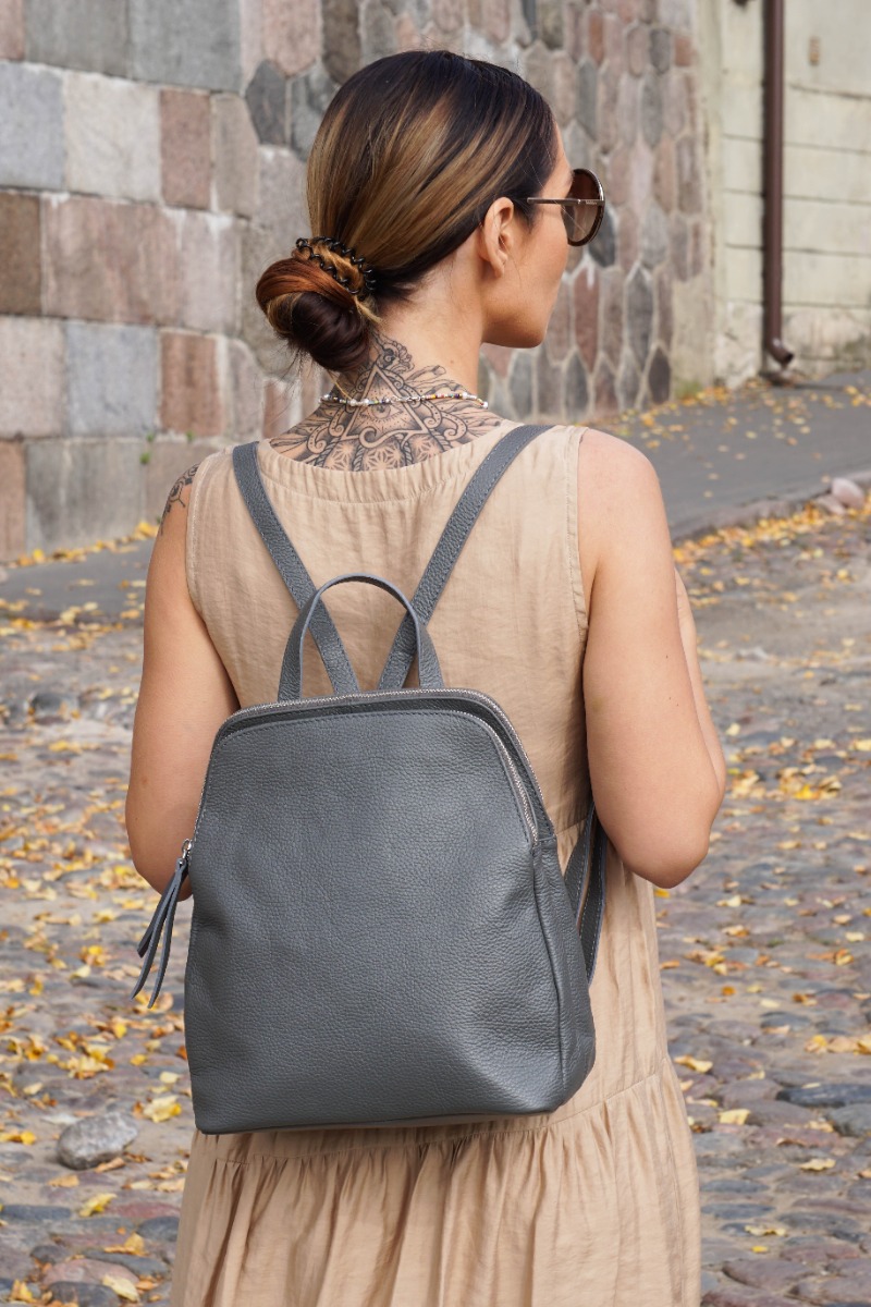 Dark grey women's backpack made in Italy